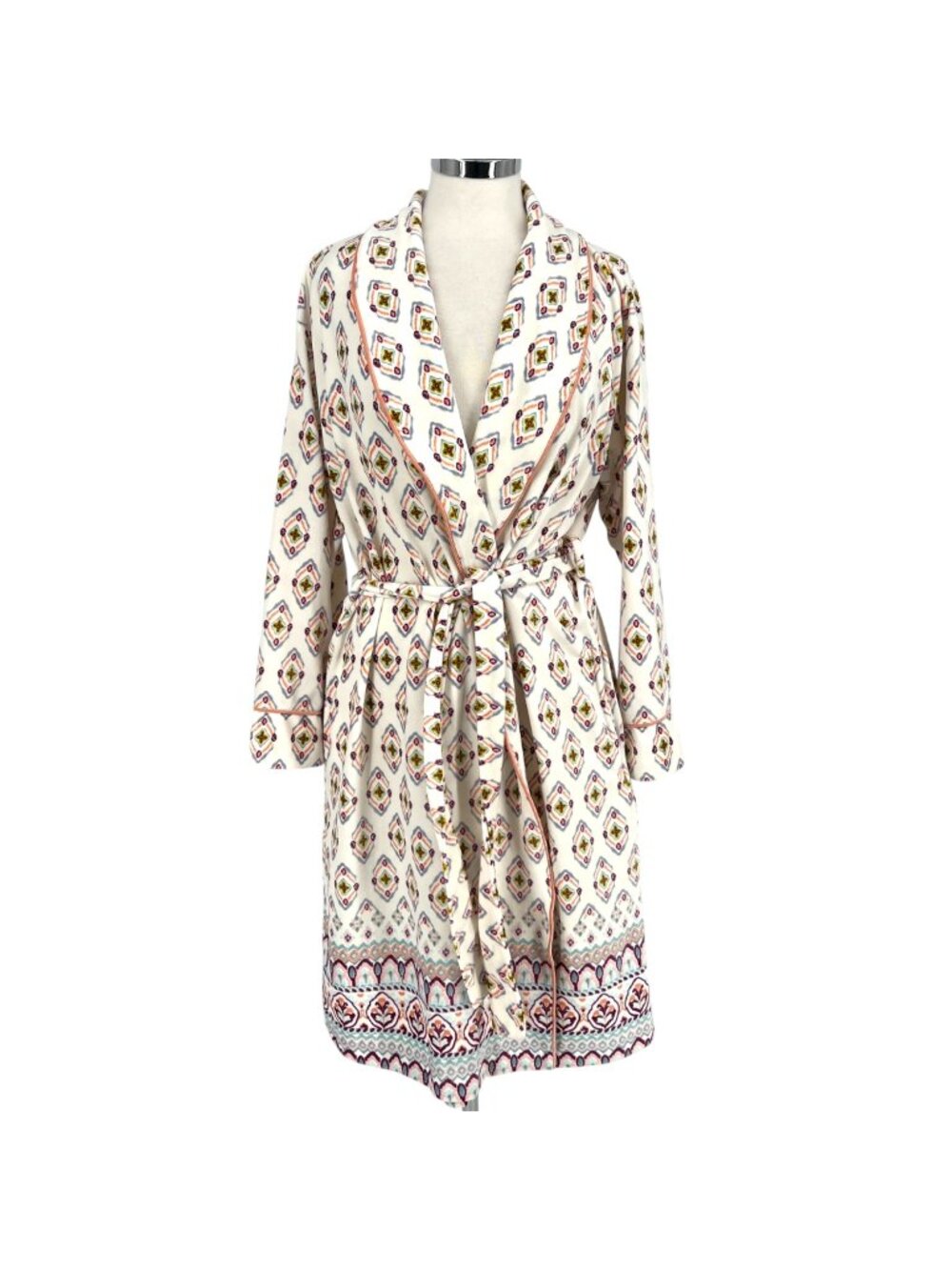World Market Boho Patterned Kimono Cozy Robe White Multicolor One Size